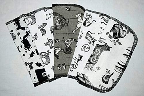 Gina's Soft Cloth Shop 1-Ply Flannel Wipes - 5 Pack Of 8x8 Inch Black & White Animal Prints | Eco-Friendly Reusable Napkins