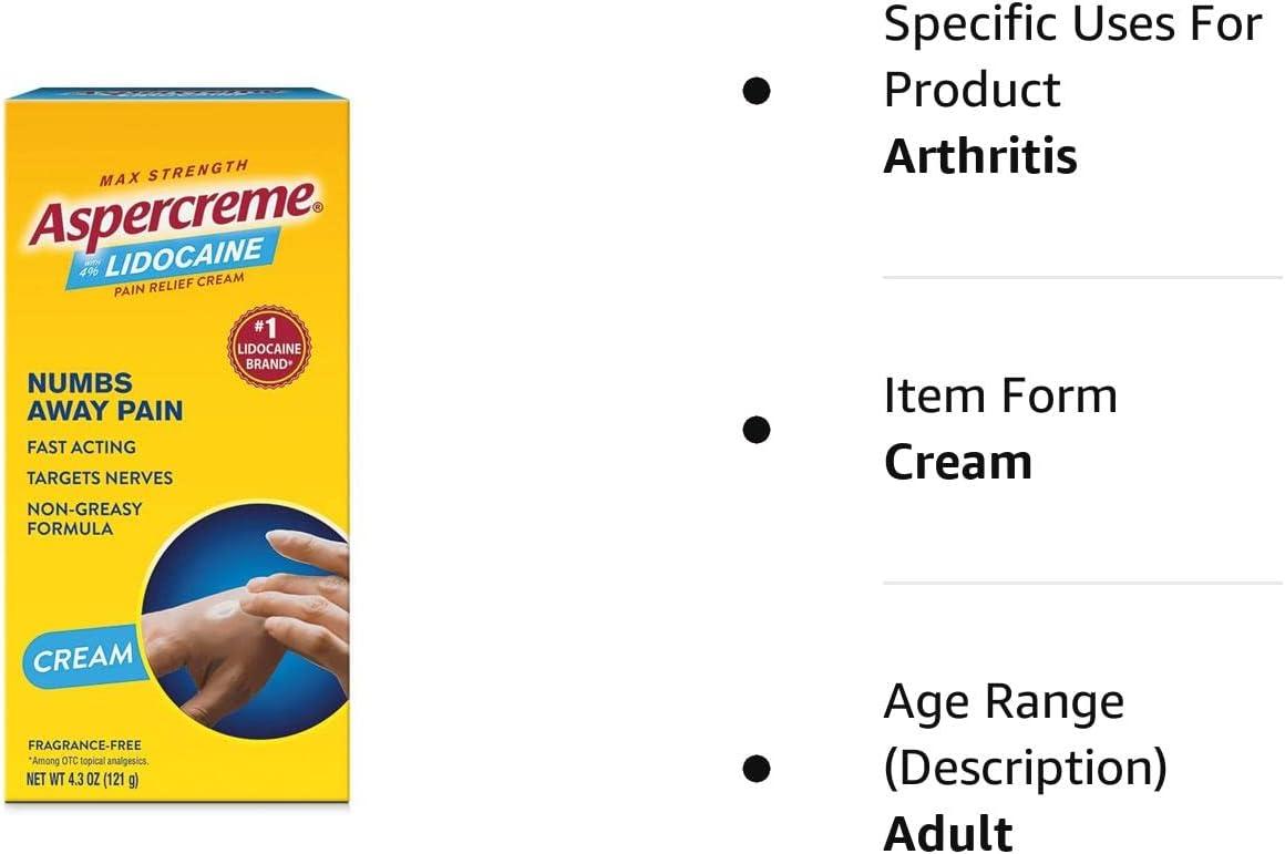 Maximum Strength Aspercreme with Lidocaine Pain Relief Cream 4.7 oz