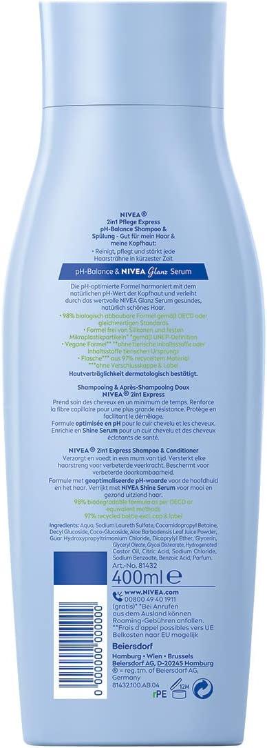 NIVEA 2-in-1 Care Express pH-Balance Shampoo + Conditioner (400 ml) with Aloe  Vera - 2-in-1 Hair Care for Naturally Beautiful Hair | Buy Now with Express  International Delivery | GoSupps.com