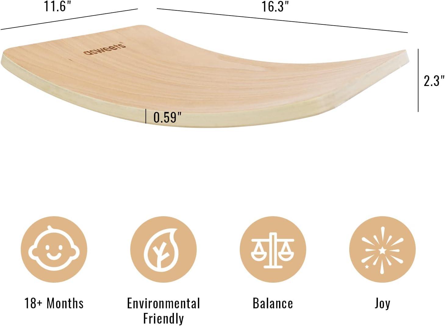 Asweets Wooden Wobble Balance Board Kids Rocker Board Natural Wood