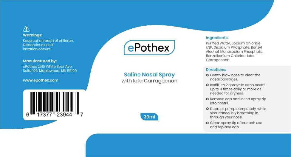 EPOTHEX Saline Nasal Spray with Iota Carrageenan 30ml Moisturizing