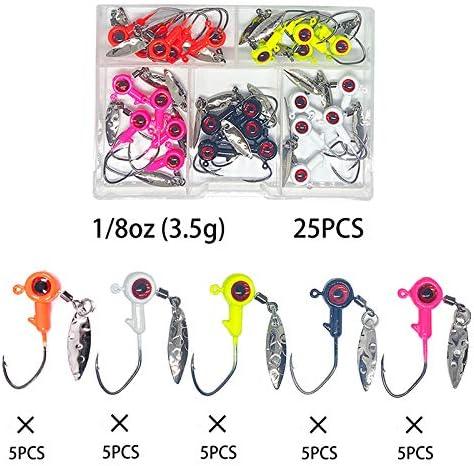 1/8 oz Jig Heads Freshwater Fishing Lures Jig Head with Eye Ball 25PCS  Painted Hooks Fishing Jigs for Bass/Crappie 1/8 oz crappie jigs