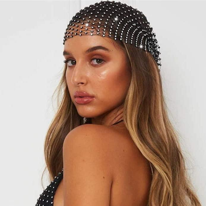 Rhinestone Mesh Headband Sparkly Wide Head Scarf - Crystal  display picture 2