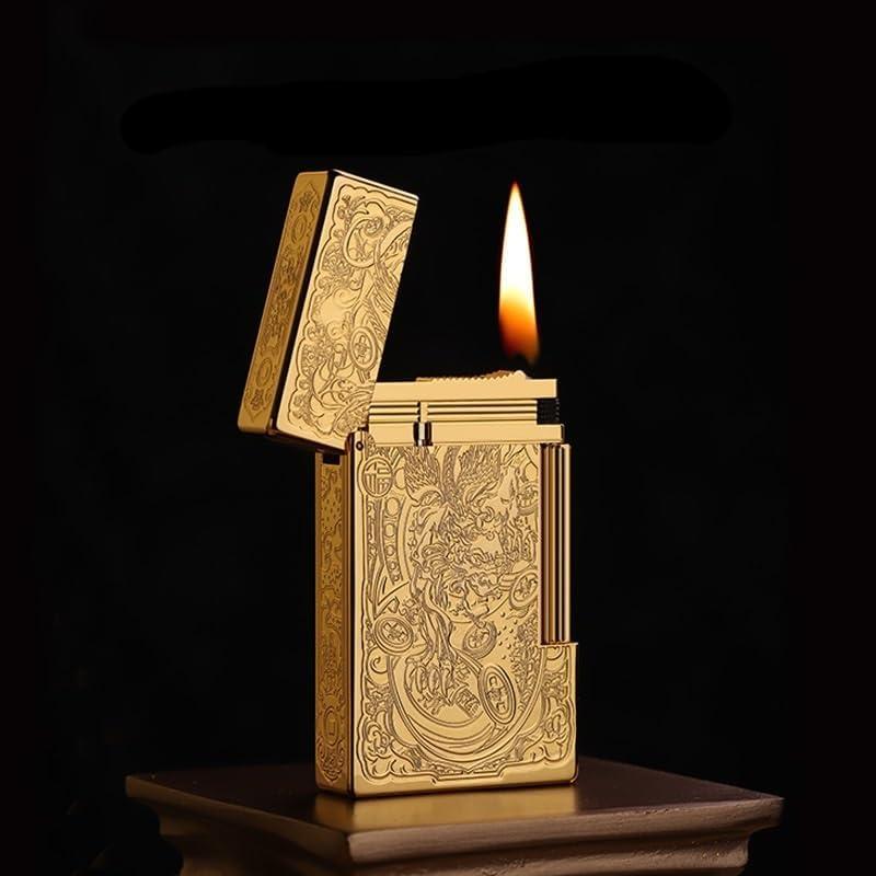 Classic Retro Collectible Antique Lighter Butane Torch Cigar Lighter Pure  Copper Body Portable Cigar Lighter Suitable for Indoor and Outdoor Trench  Lighter Suitable for Men Father Husband Gift(Go Gold