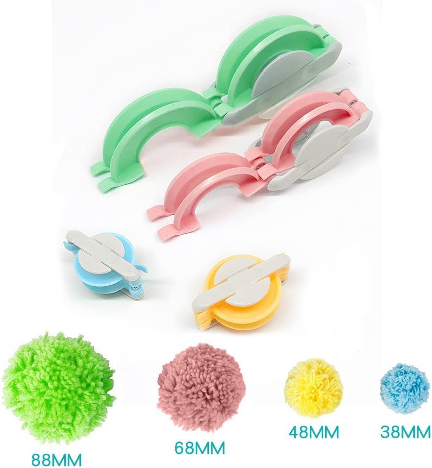 BRIMFULITE Pompom Makers 4 Sizes Pom Pom Machine Tool Set for DIY Wool Yarn  Knitting Craft Project, with Scissors (Green,Blue,Pink,Yellow)  Green,Blue,Pink,Yellow