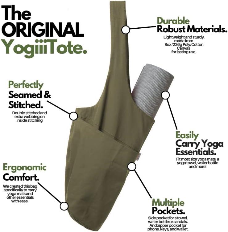  Yogiii Yoga Mat Bag, The ORIGINAL YogiiiTote Yoga Bag, Sling  Mat Tote w/Large Side Pocket & Zipper Pocket