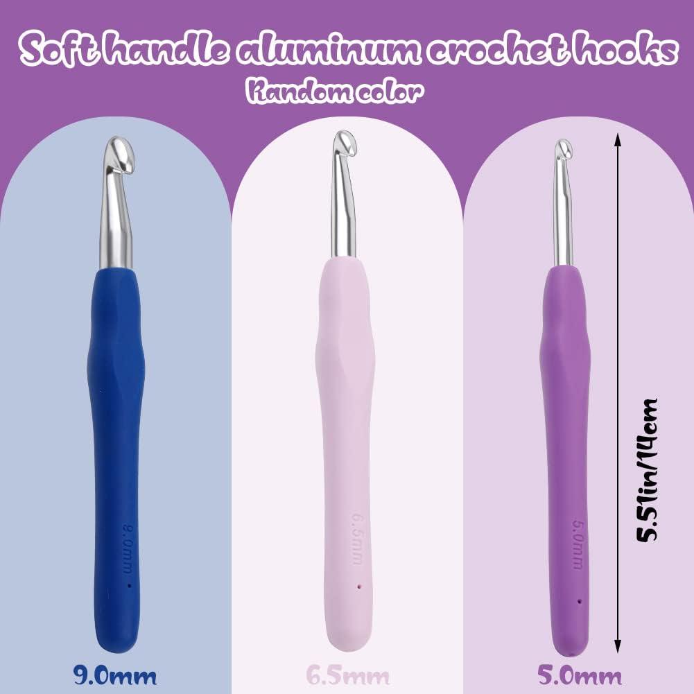 3 Sizes Crochet Hooks,Ergonomic Arthritis Handle,5.5 inch Long Beginner's  Knitting Needle and Color Soft Handle Smooth Knitting Needle DIY Knitting  Kit for Knitting Sweaters,Scarves and Hats 5.0 mm /6.5 mm / 9.0 mm