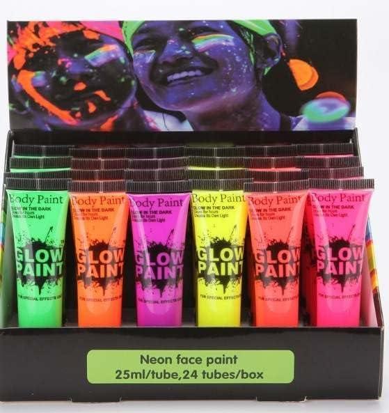 MISTER ART Glow in Dark Face Body Paint Set 24 Tubes UV Blacklight