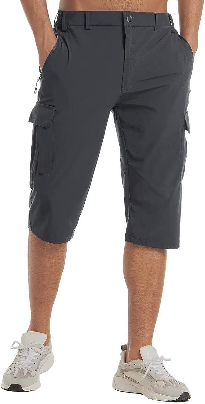 MAGCOMSEN Men's Workout Gym Shorts Quick Dry 3/4 Capri Pants Zipper Pockets  Hiking Athletic Running Shorts Dark Grey 34