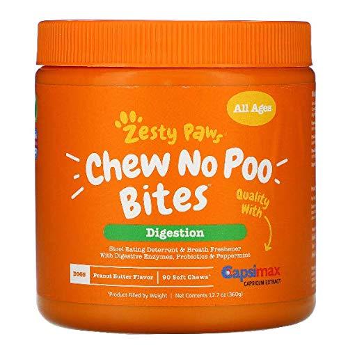Zesty Paws No Poo Bites Peanut Butter Chews for Dog Digestion 90