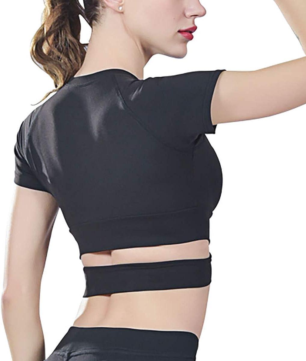 DREAM SLIM Workout Crop Tops for Women Sexy Tummy Cross Dance Yoga Tops  Slim Fit Stretchy Casual Cotton Short Sleeve Shirts Black Medium