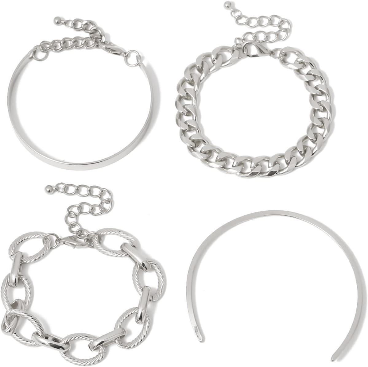 BUAJIUBUA Bangles Bracelets for Women Silver Jewelry for Women Girls Teens  Link Chain Bracelets Set for Costume Hand Wrist Jewelry