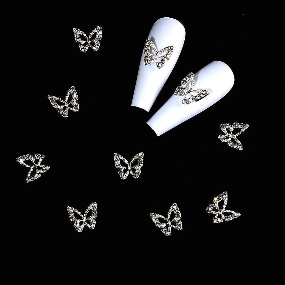 Black Friday 10pcs Big Nail Charms Rhinestone Butterflies 3d Nail Decor  Jewelry DIY Accessories for Long Nail Art Supplies