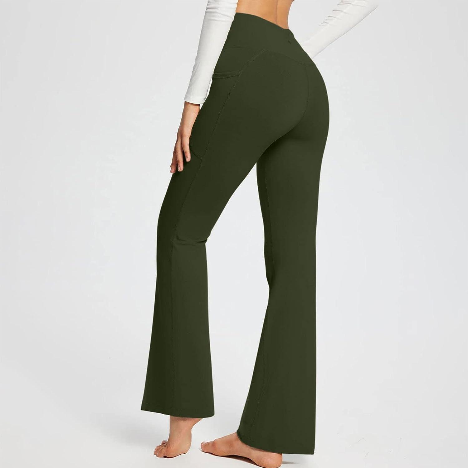Bellella Women Bottoms Straight Leg Leggings High Waist Yoga Pants Tummy  Control Solid Color Trousers Gym Jeggings Green L 