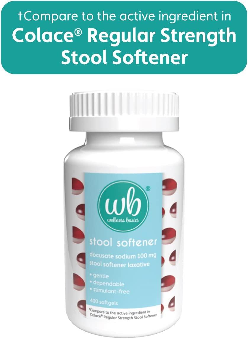 Wellness Basics Docusate Sodium Softgels 100mg 400 Count for Gentle