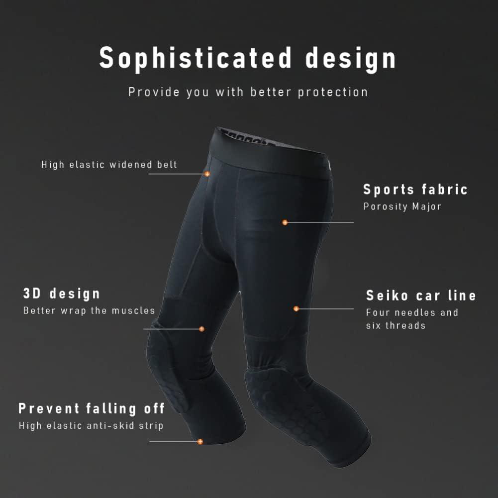 Men Basketball Pants with Knee Pads Basic Leggings Knee Protecion