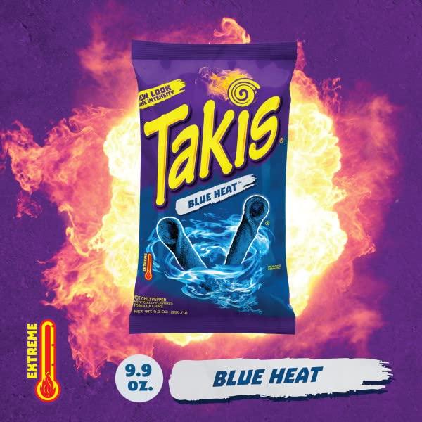 Takis Blue Heat Rolled Tortilla Chips Hot Chili Pepper Flavor 9.9 oz Bag