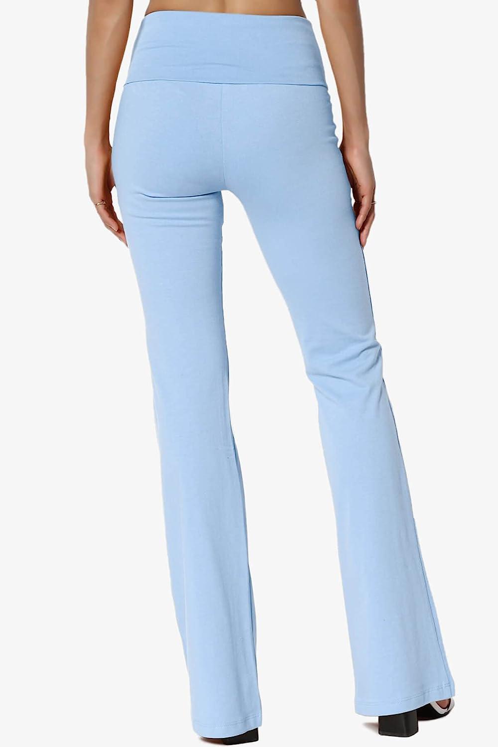 TheMogan Women's Basic Foldover Waistband Comfy Stretch Cotton Boot Cut  Lounge Yoga Pants Large Light Blue
