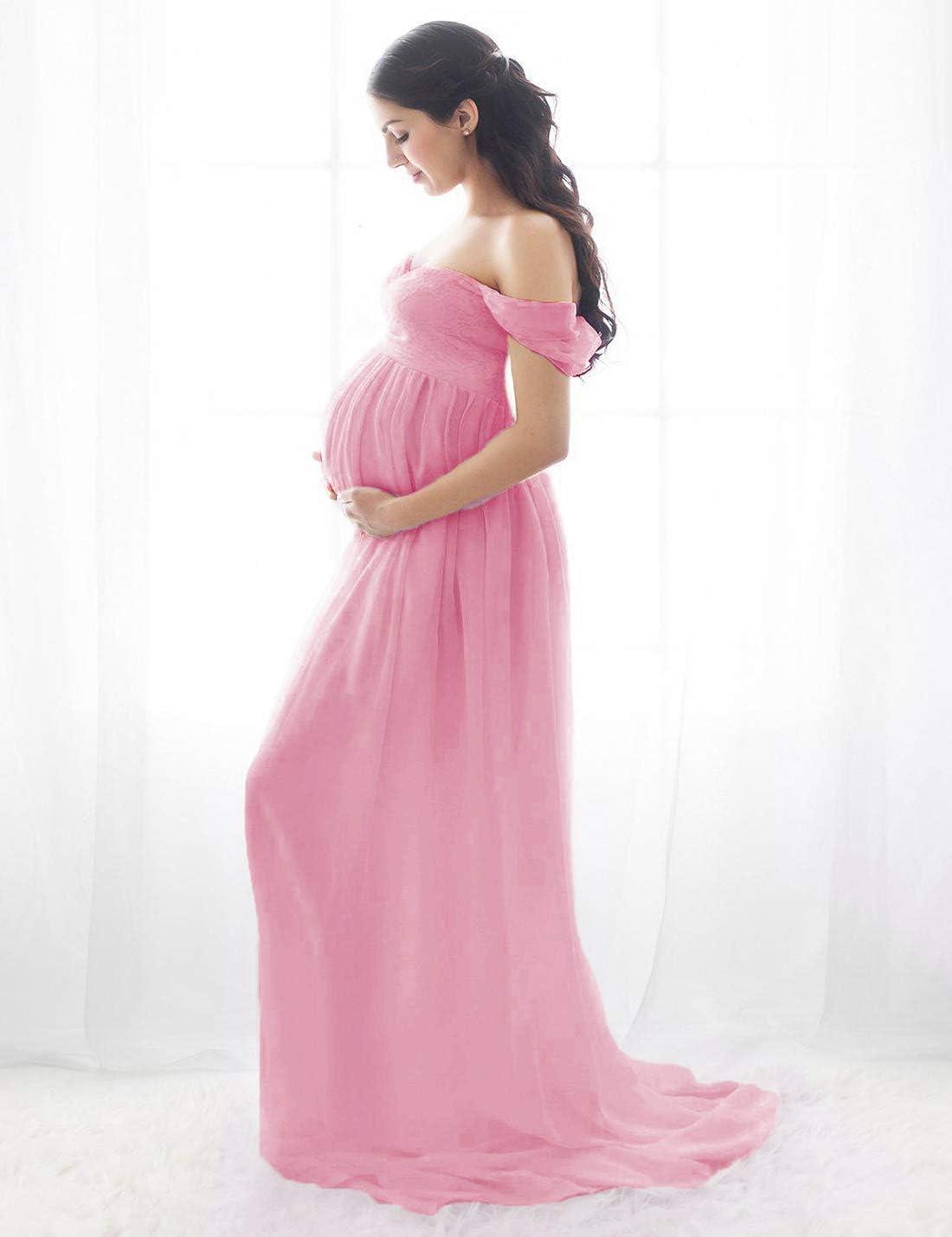 sachin and babi light blue dress FEOYA Maxi Maternity Dress Chiffon Lace Strapless Gown Split Front - Pink  XL | Buy Now with Express International Delivery