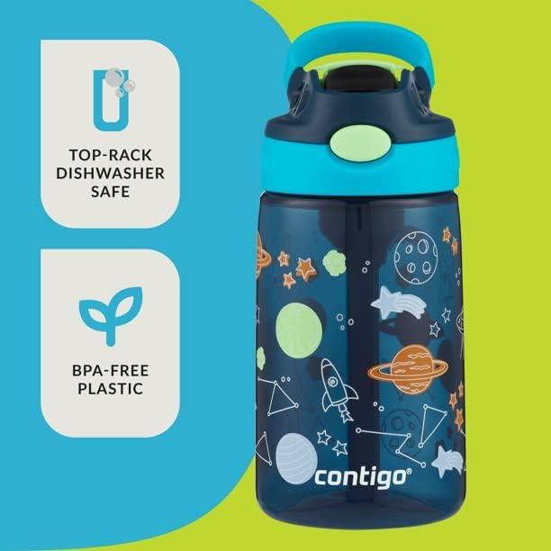 Contigo autospout 14oz 2pk kids straw water bottle blue top