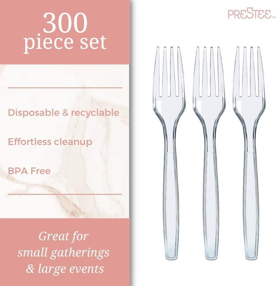 300 Pack Clear Heavy Duty Plastic Forks Disposable Fancy Cutlery
