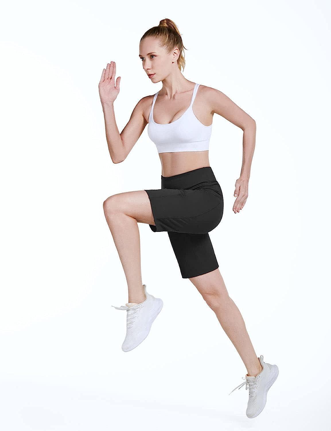 BALEAF Women's 10 Bermuda Shorts Long Athletic Workout Knee Length High  Waisted Yoga Running Shorts with 3 Pockets Large Black