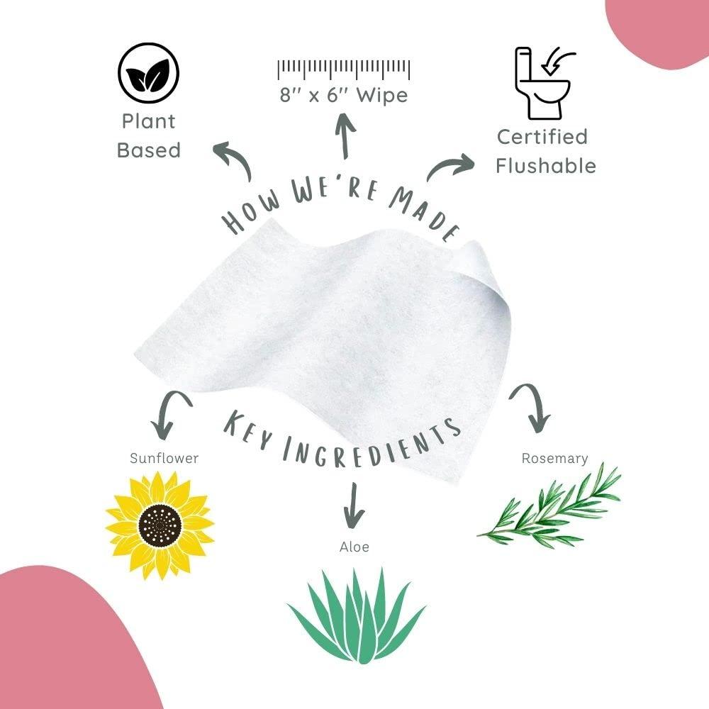 Stall Mates Flushable Feminine Wipes Sunflower, Rosemary, Aloe 30