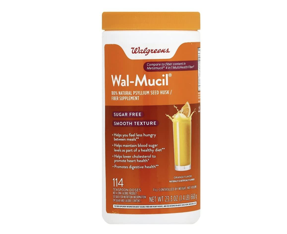 Walgreens WalMucil 100 Natural Psyllium Seed Husk Bulk Forming Fiber Supplement Powder 48.2 oz