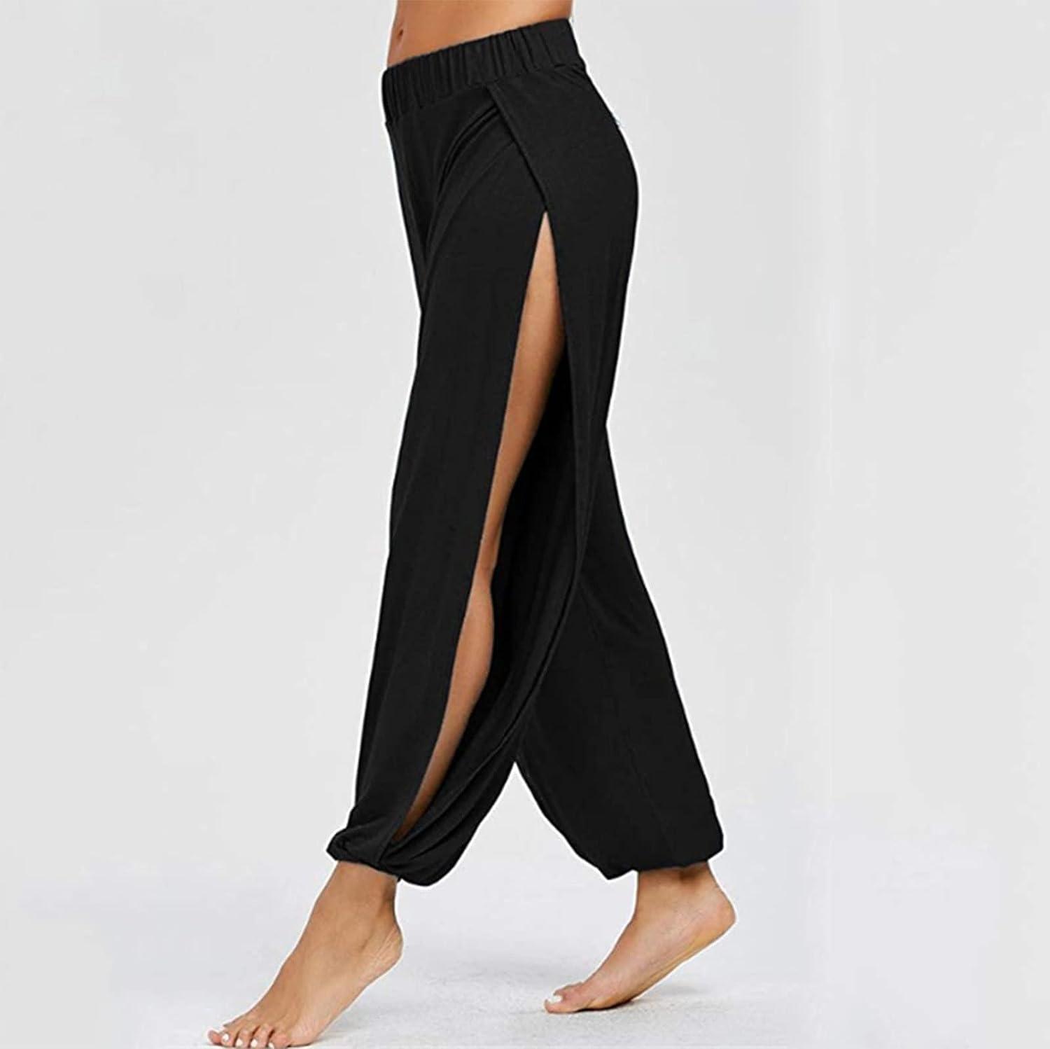 High Slit Harem Pants for Women Hippie Harem Yoga Pants Trousers Split  Baggy Comfy Solid Color Flowy Pants Black X-Large