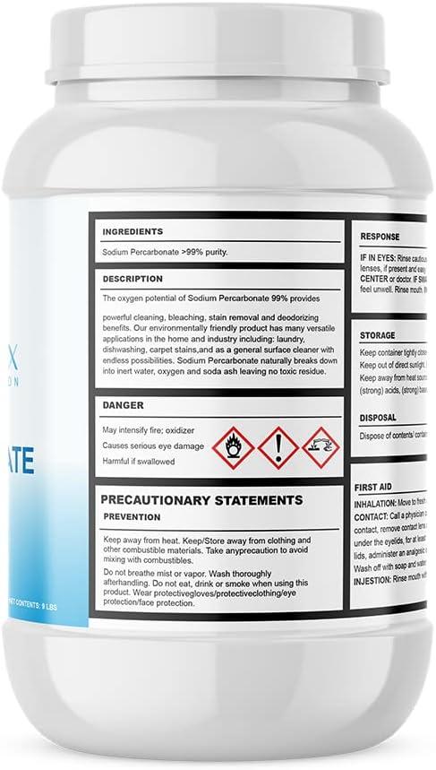 Sodium Percarbonate, High Purity, Oxygen Bleach Cleaner, 9-lbs