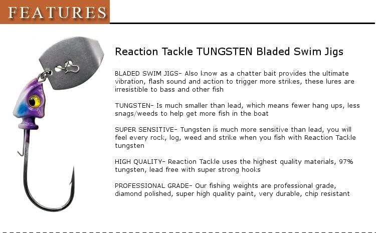 Reaction Tackle Tungsten Bladed Swim Jig Heads for Fishing - 2 Pack of  Fishing Jigs for Large and Smallmouth Bass Trout Walleye - with Bladed Head  to Make a Chatter Sound -Vibrating