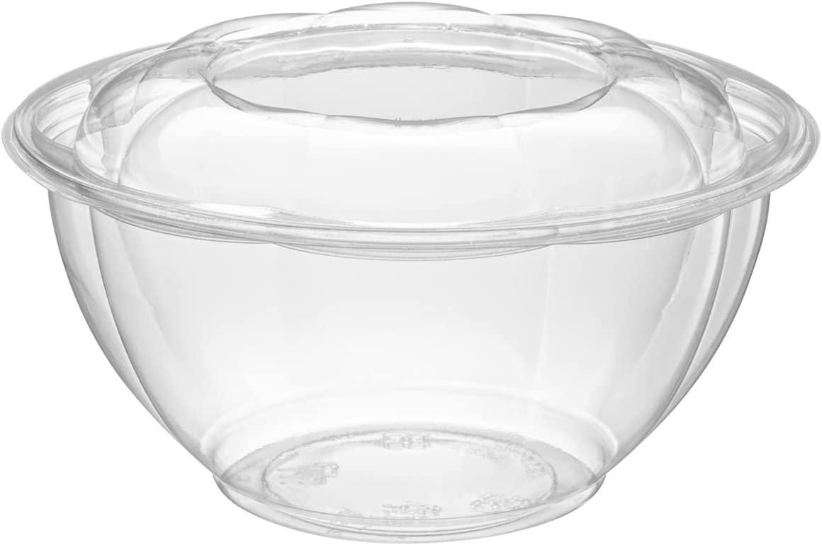 50 Sets 32 oz. Clear Plastic Salad Bowls To Go With Airtight Lids 32