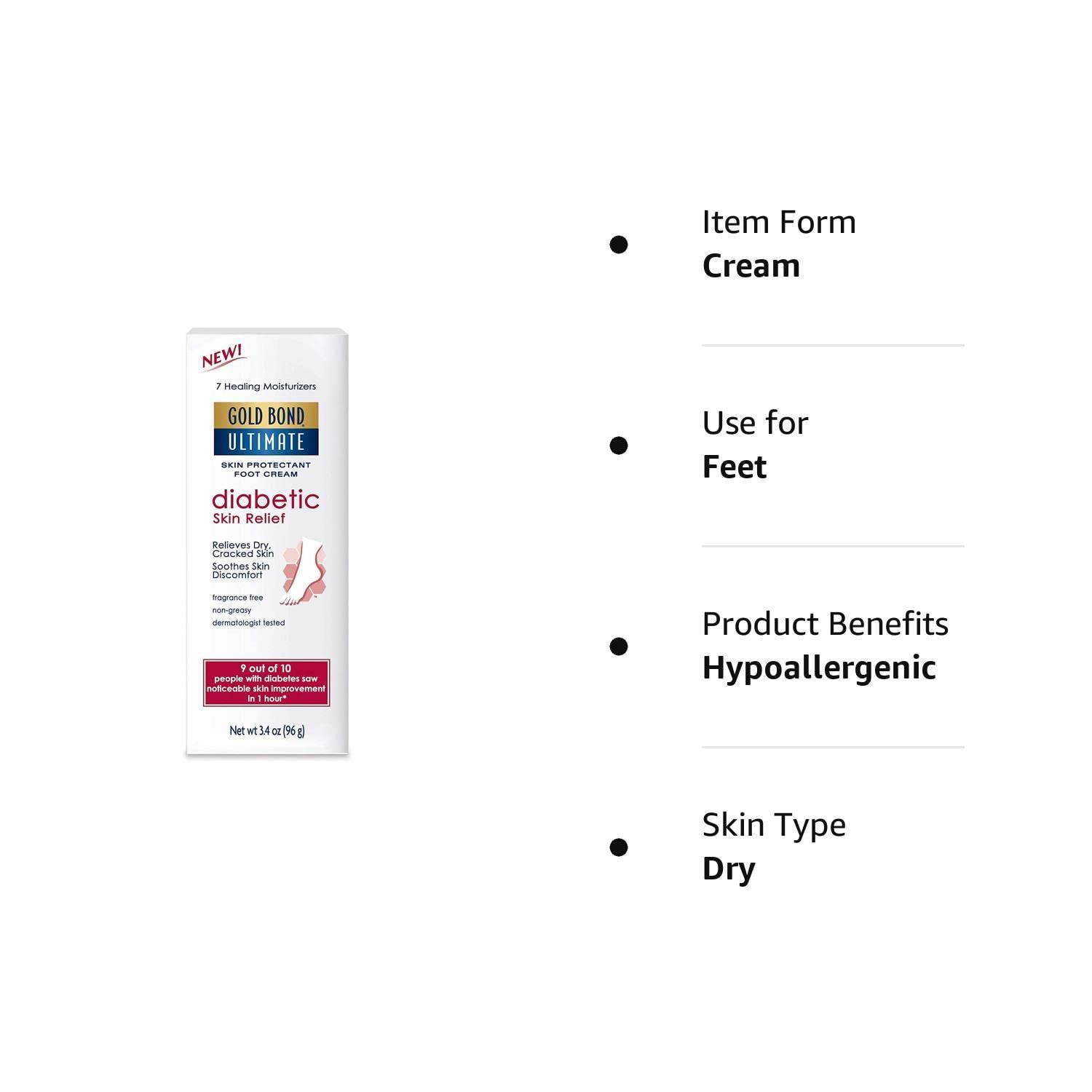 GOLD BOND ULTIMATE Diabetics Dry Skin Relief Foot Cream, 3.4 Oz (Pack of 2)
