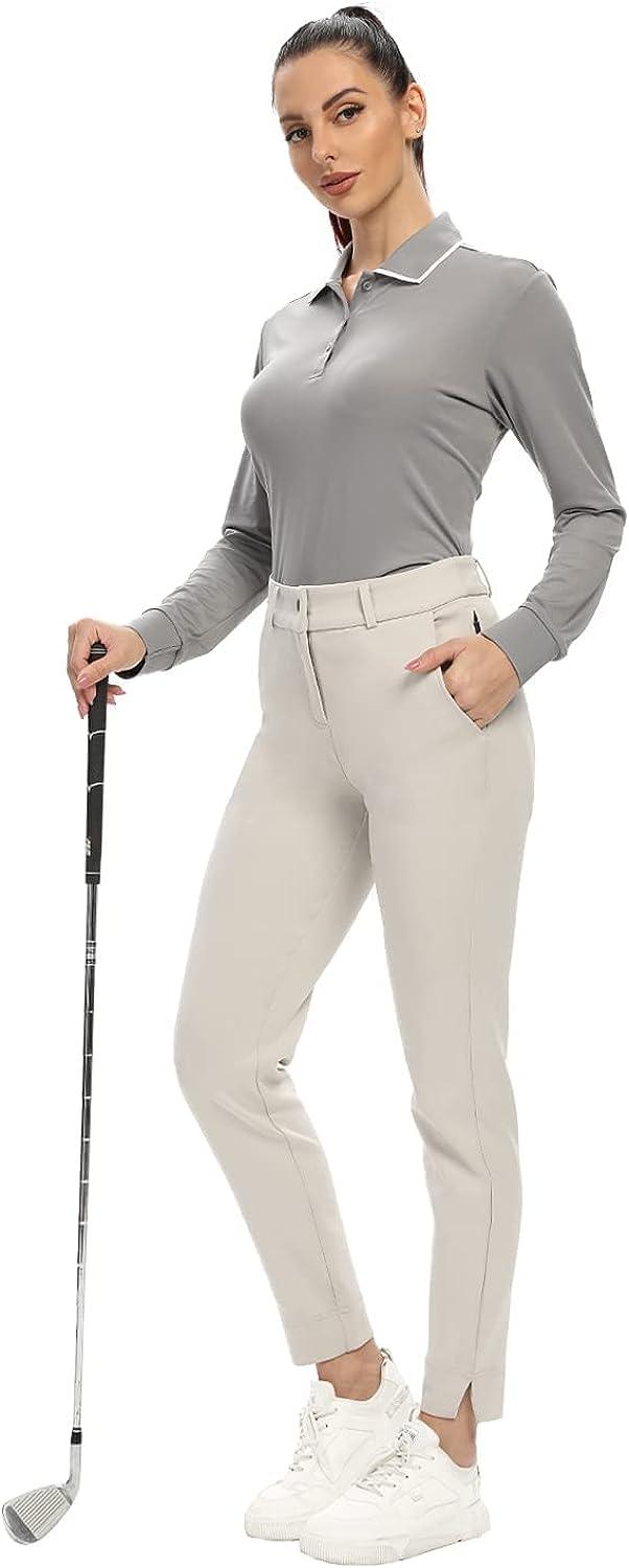 Hiverlay Womens Golf Pants Work Pants Stretch Lightweight Dress Pants  Business Casual with Zipper Pocket White Sand Large