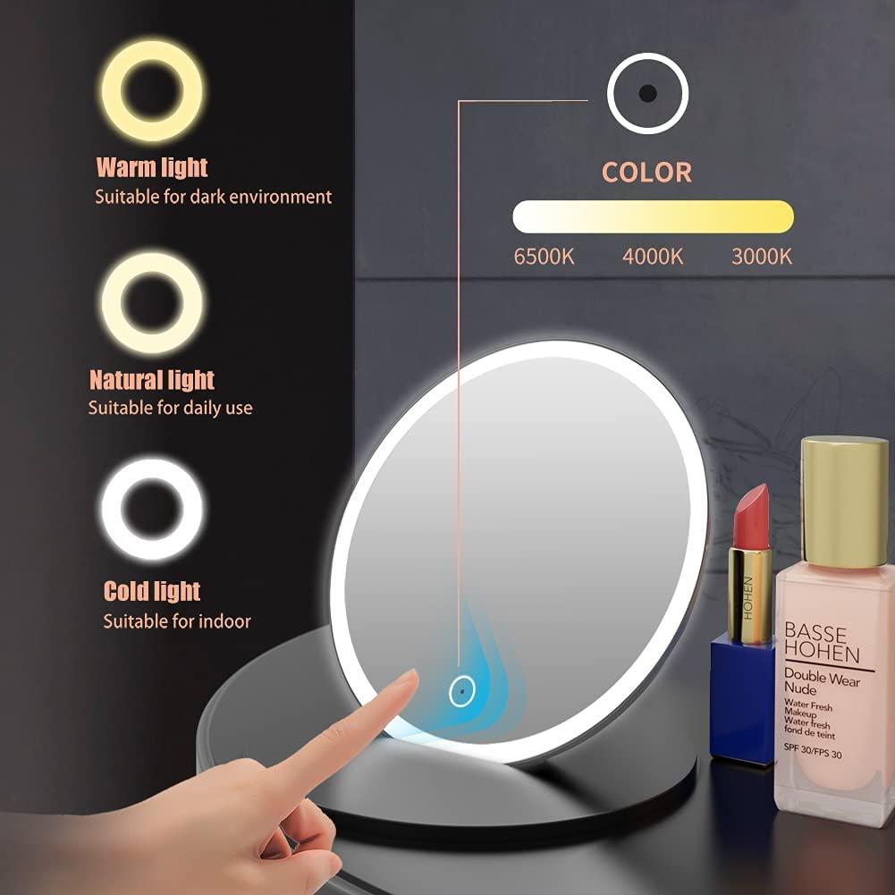 2.5X Magnifying Makeup Mirror, 6 Inch Vanity Mirror with LED Lights, 3