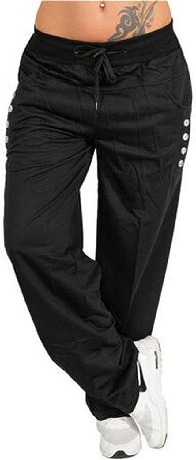 Handyulong Yoga Pants Women's Stretch Workout Relax Fit Super Soft Cargo  Yoga Pants Wide Leg Palazzo Pants Trousers Pockets Large A00-black
