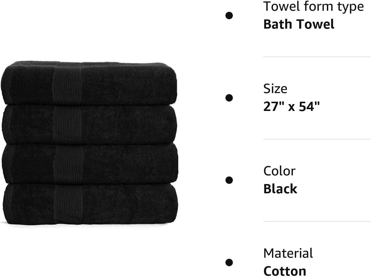 Soft Textiles Bath Towel 4 Pack 100% Cotton Ring Spun White Color Bath Set 27x54 Inches, Size: 27 x 54