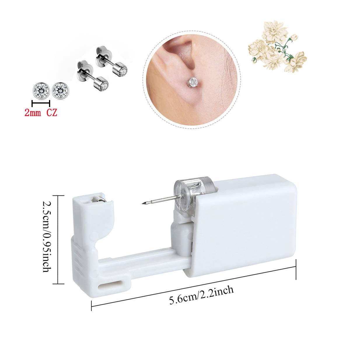 2 Pack Ear Piercing Kit, Anzero Disposable Sterile Ear Piercing Kit  Painless Ear Piercing Gun Tool with 2mm Earring Studs