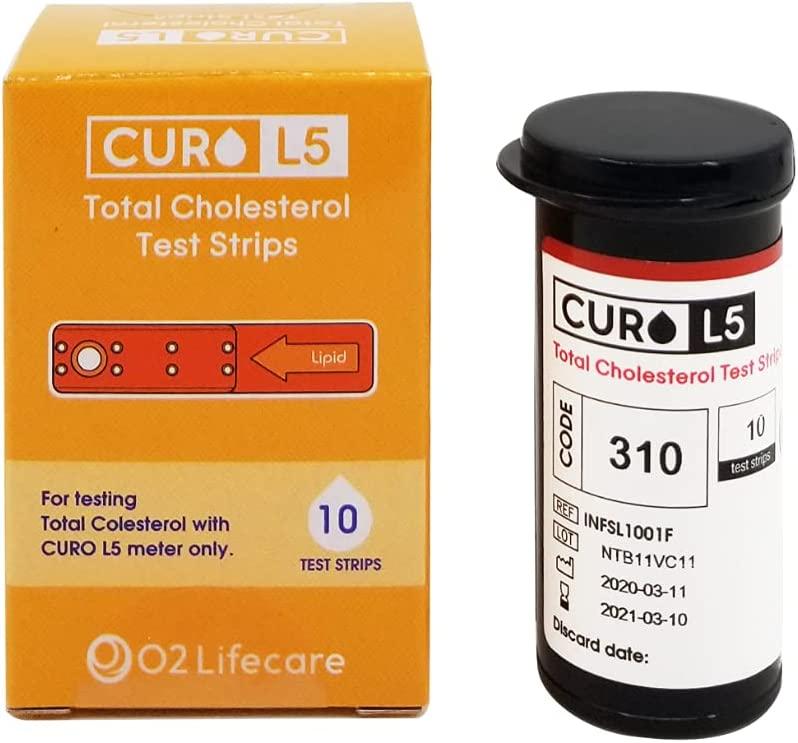 Curo L5 Blood Cholesterol Test Strips 10 Total Cholesterol Test