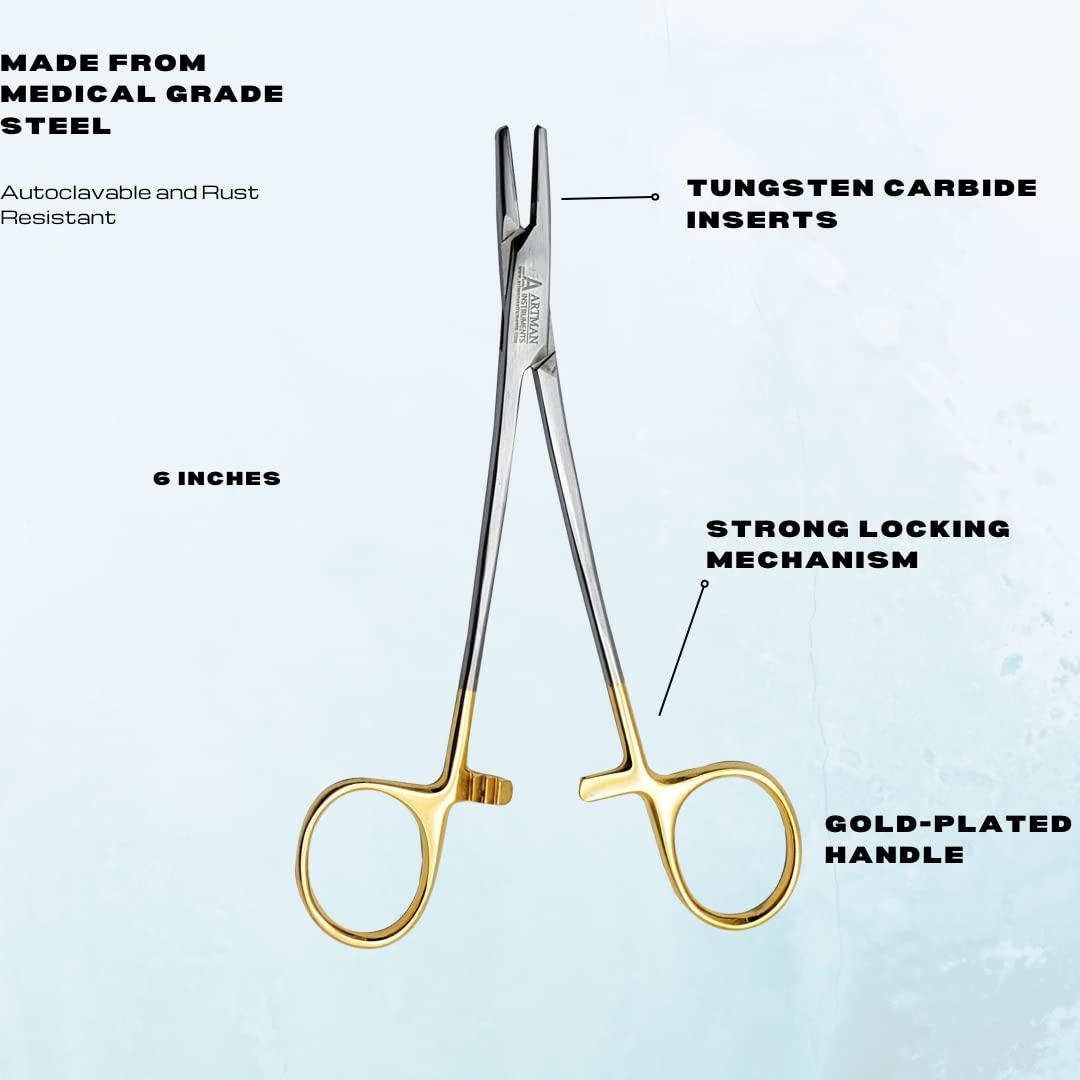 4-Pack German Mayo-Hegar Needle Holders - Tungsten Carbide Jaws, Sizes 5" To 8" - CYNAMED