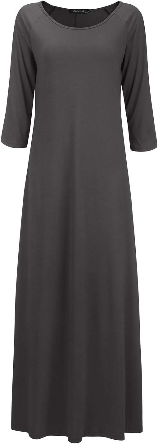 Jacansi Women's Casual Boat Neck Maxi Dress with Pockets - Dark Gray | 3/4  Long Sleeve | Buy Now with Express International Delivery | GoSupps.com