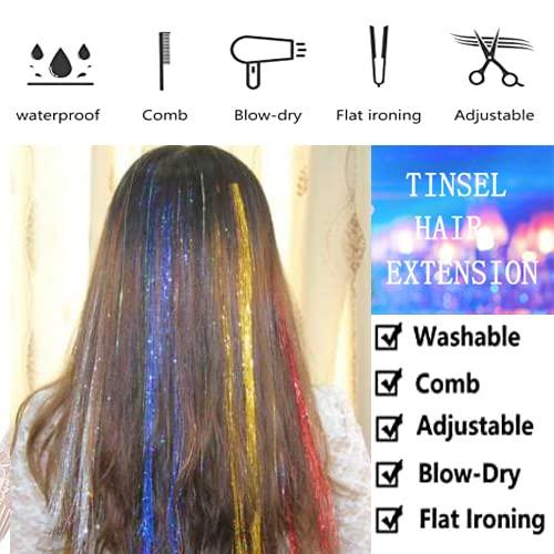 SYGY Hair Tinsel Kit, 15 Colors 3000 Strands Tinsel Hair Extensions and 12  Colors 24 PCS Hair Feathers Extensions Kit with Tools, Fairy Hair Tinsel