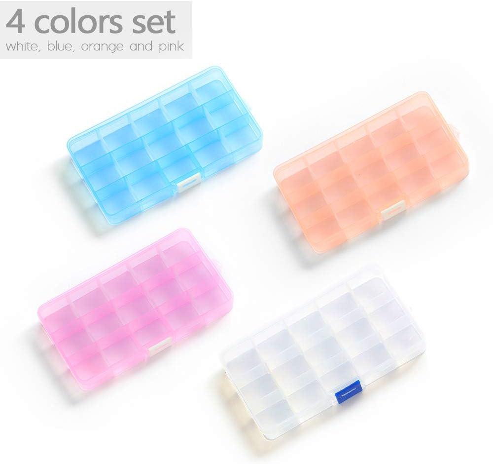 Opret Jewelry Organizer(4 Pack) SMALL Plastic Jewelry Box(15 grids) with  Movable Dividers Earring Storage Containers Size 6.9 3.9 0.9in 4 pcs  multicolors 1