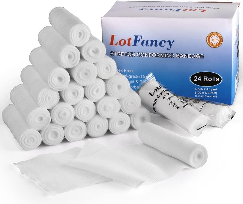 LotFancy Gauze Bandage Roll 4x4yd Stretched, 24Count First Aid