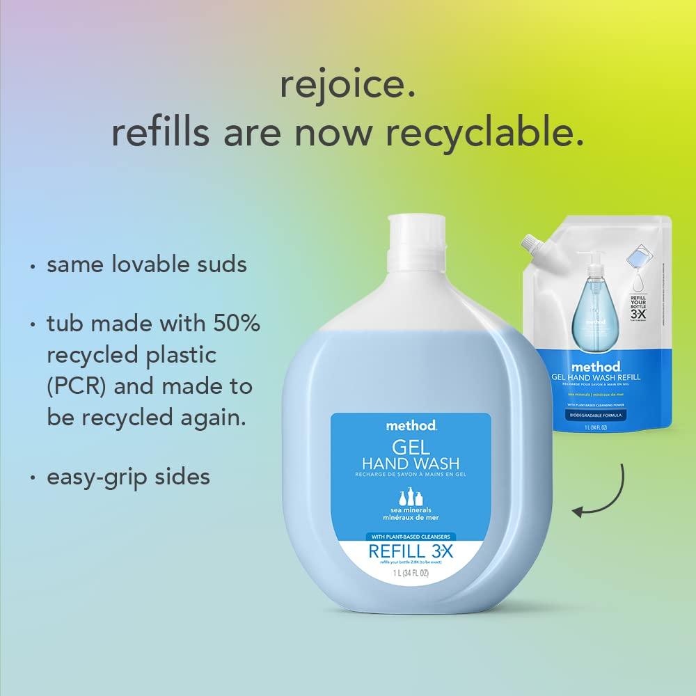 Method Gel Hand Soap Refill Free + Clear Recyclable Bottle 34 oz 4 pack