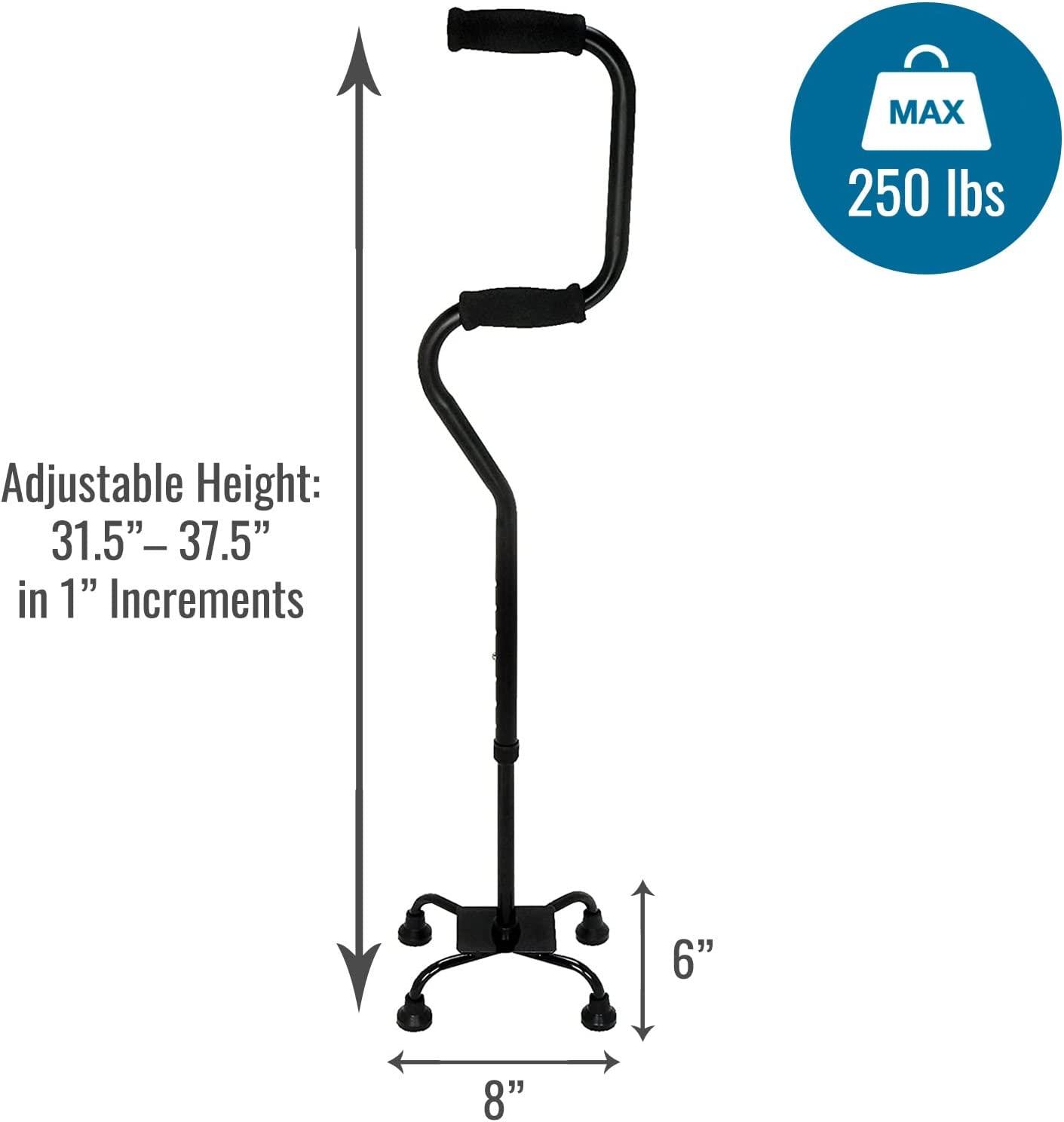 HealthSmart Quad Walking Cane with Foam Handles Adjustable Canes for
