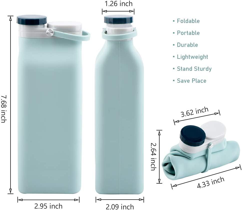 E-Senior Collapsible Water Bottle BPA Free - Foldable Water Bottle for  Travel Sports Bottles with Triple Leak Proof Lightweight 20oz (Blue)