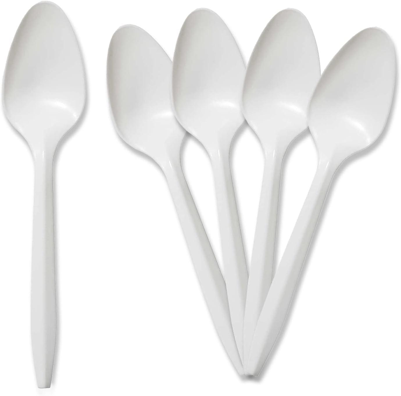 PAMI MediumWeight Disposable Plastic Teaspoons 400Pack White