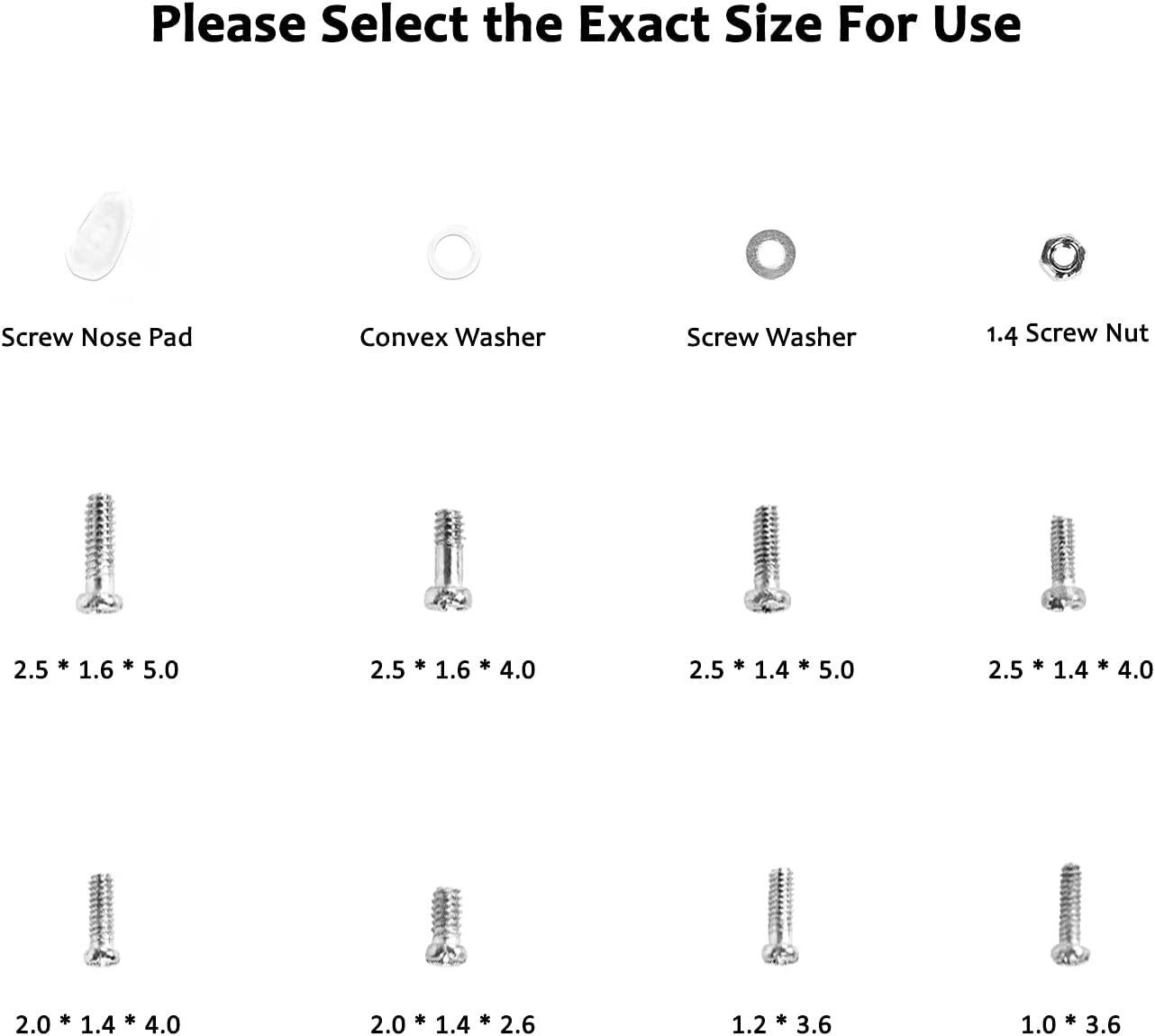 Qesaw Eyeglasses Repair Kit 1100Pcs Tiny Screws Assortment with Nose Pads, Micro Screwdriver