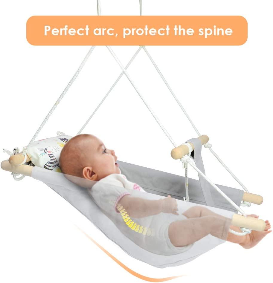 CaTeam - Canvas Baby Swing, Houten Hangende Swing Seat Stoel Met Veiligheidsgordel, Duurzame Baby Hangmat Stoel, Outdoor